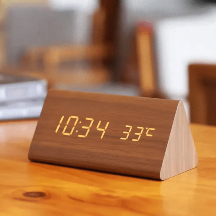 Sveglia Digitale LED Legno Controllo Voce Orologio Tavolo