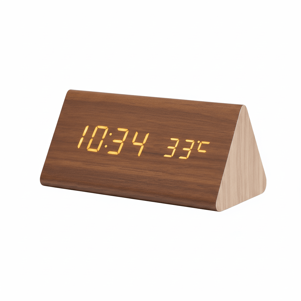 Sveglia Digitale LED Legno Controllo Voce Orologio Tavolo
