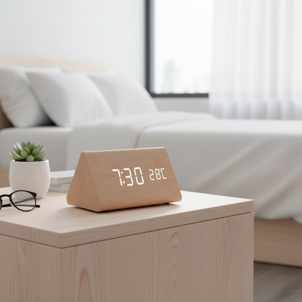 Sveglia Digitale LED Legno Controllo Voce Orologio Tavolo