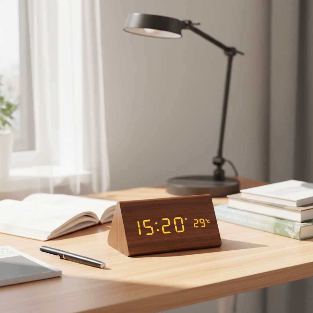 Sveglia Digitale LED Legno Controllo Voce Orologio Tavolo