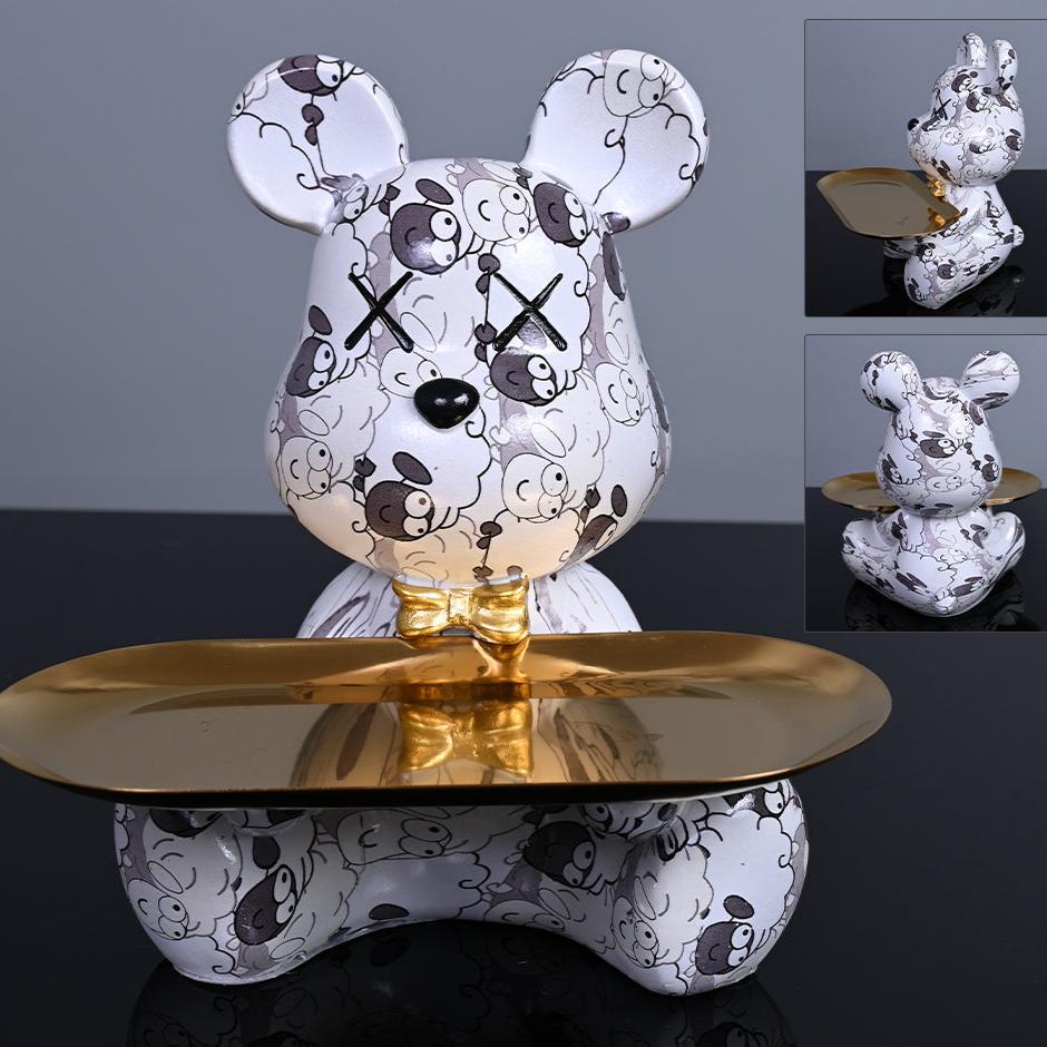 Sculpture Animale en Résine Ours Coloré avec Plateau de Rangement Pratique – Décoration Intérieure Unique 2