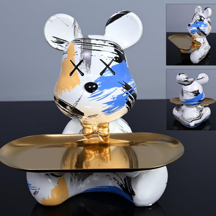 Sculpture Animale en Résine Ours Coloré avec Plateau de Rangement Pratique – Décoration Intérieure Unique 4