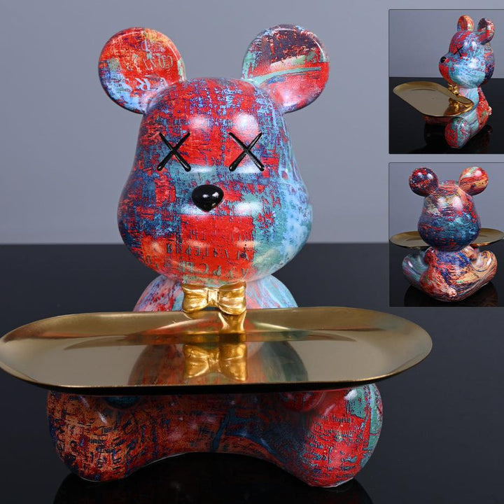 Sculpture Animale en Résine Ours Coloré avec Plateau de Rangement Pratique – Décoration Intérieure Unique 5