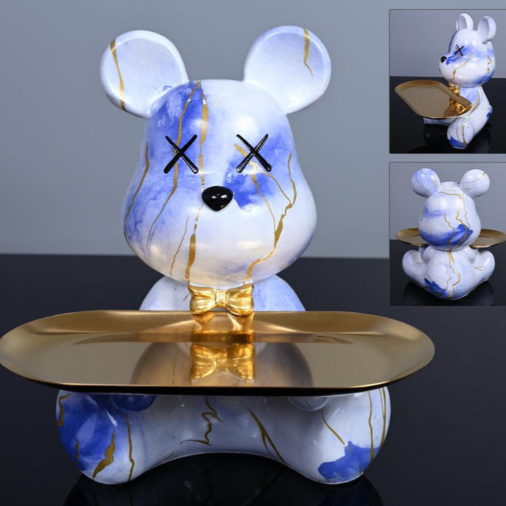 Sculpture Animale en Résine Ours Coloré avec Plateau de Rangement Pratique – Décoration Intérieure Unique 6