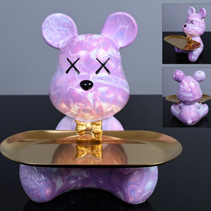Sculpture Animale en Résine Ours Coloré avec Plateau de Rangement Pratique – Décoration Intérieure Unique 7