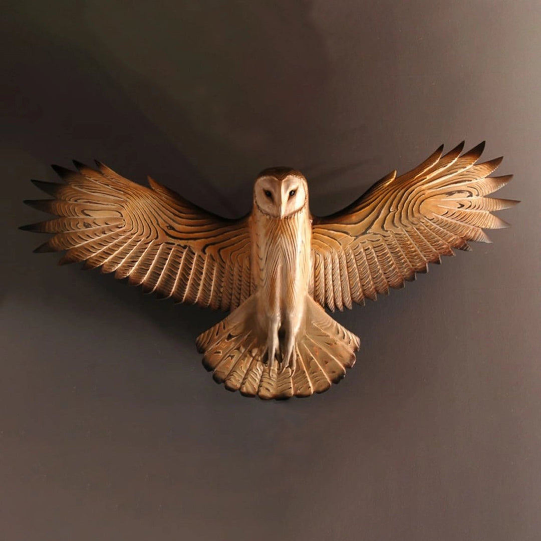 Sculpture Murale Chouettes de Grange Fait Main – Décoration Naturelle en Bois 0