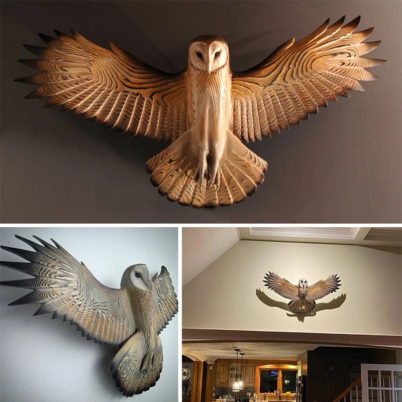 Sculpture Murale Chouettes de Grange Fait Main – Décoration Naturelle en Bois 1