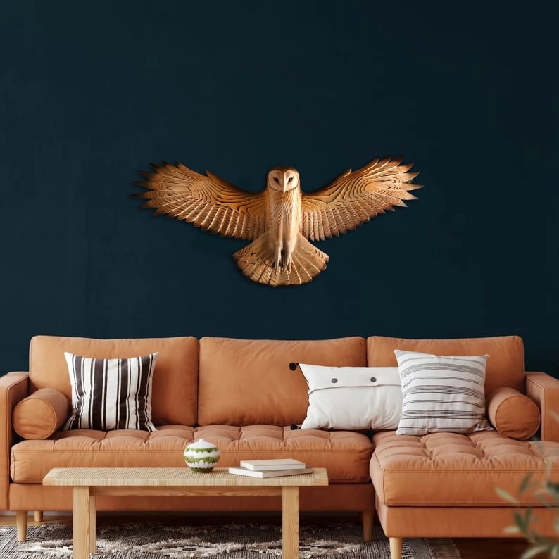Sculpture Murale Chouettes de Grange Fait Main – Décoration Naturelle en Bois 2