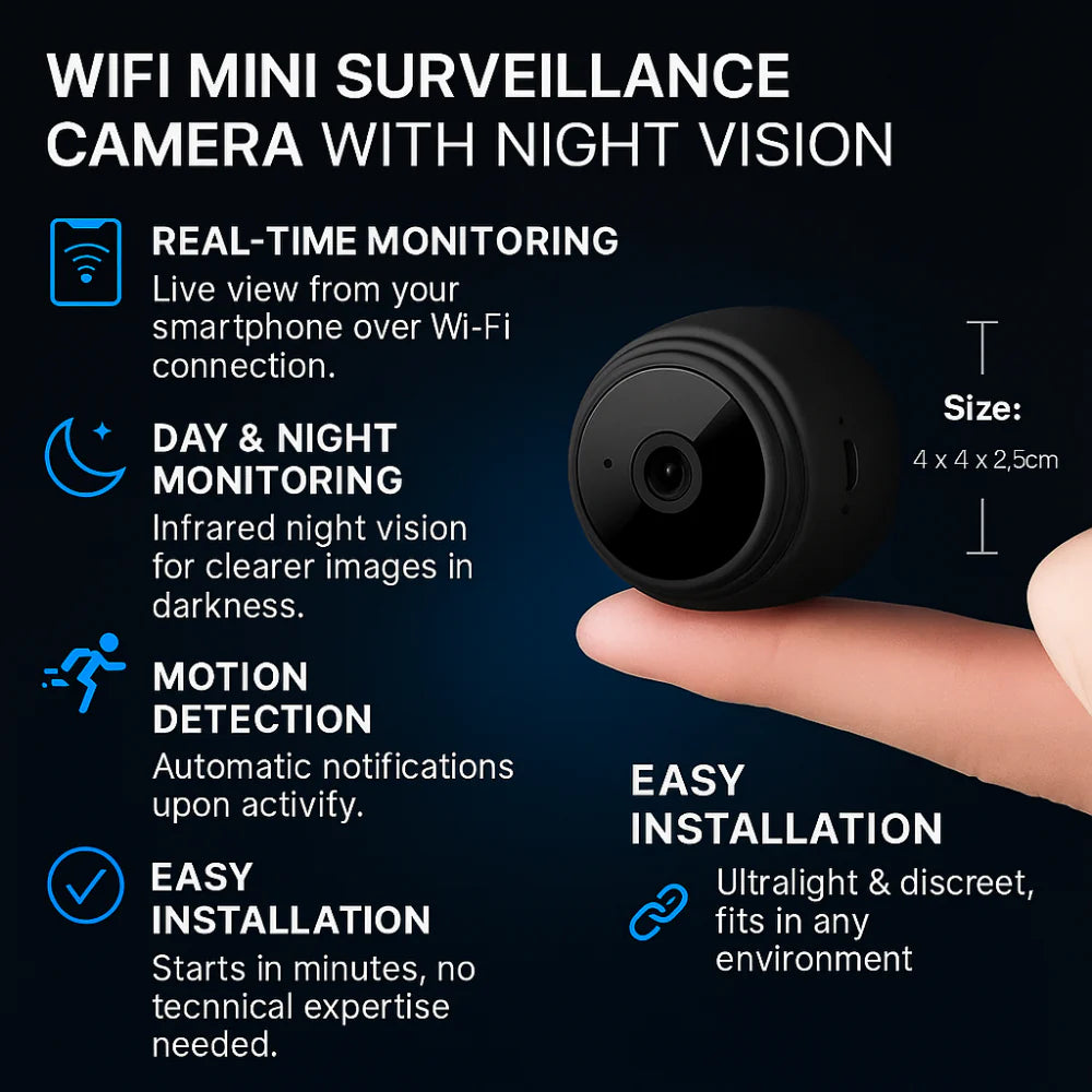 Vnitřní WiFi bezpečnostní kamera s nočním viděním, mini dohledový monitor