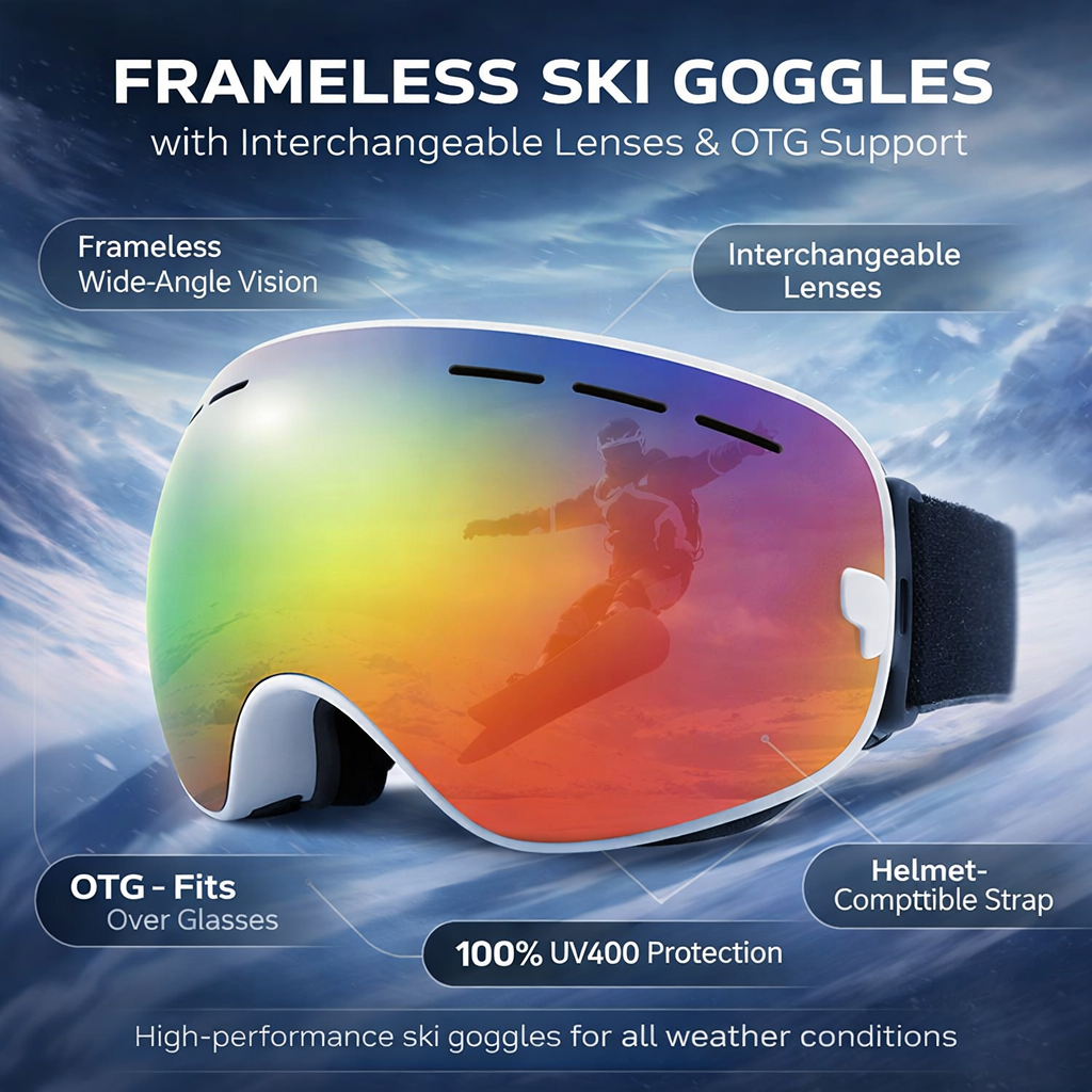 Ski Goggles Interchangeable Lenses UV400 Protection OTG