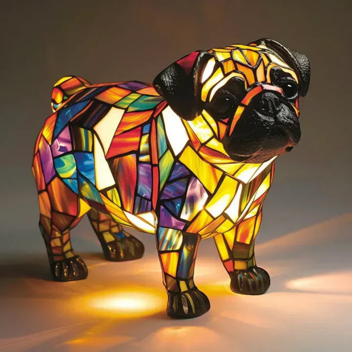 Table Lamp Stained Glass Dog Style Animal Decor Light