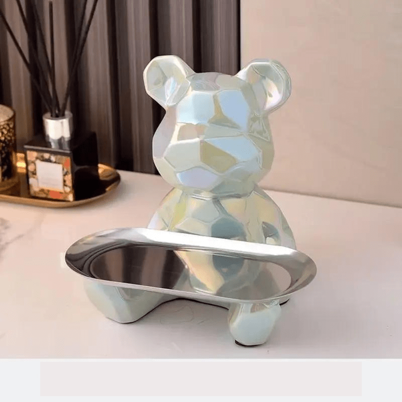 Statue Décoration GeoBear Multifonctionnelle en Céramique avec Espace de Rangement – Déco Statue Élégante 18 cm 6