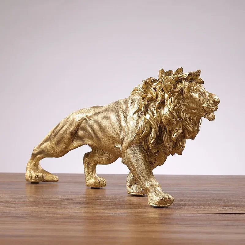 Statue de Lion en Résine Dorée – Décoration Élégante pour Maison et Bureau, Déco Statue Majestueuse et Durable 0