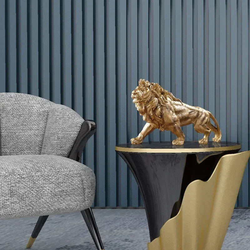 Statue de Lion en Résine Dorée – Décoration Élégante pour Maison et Bureau, Déco Statue Majestueuse et Durable 1
