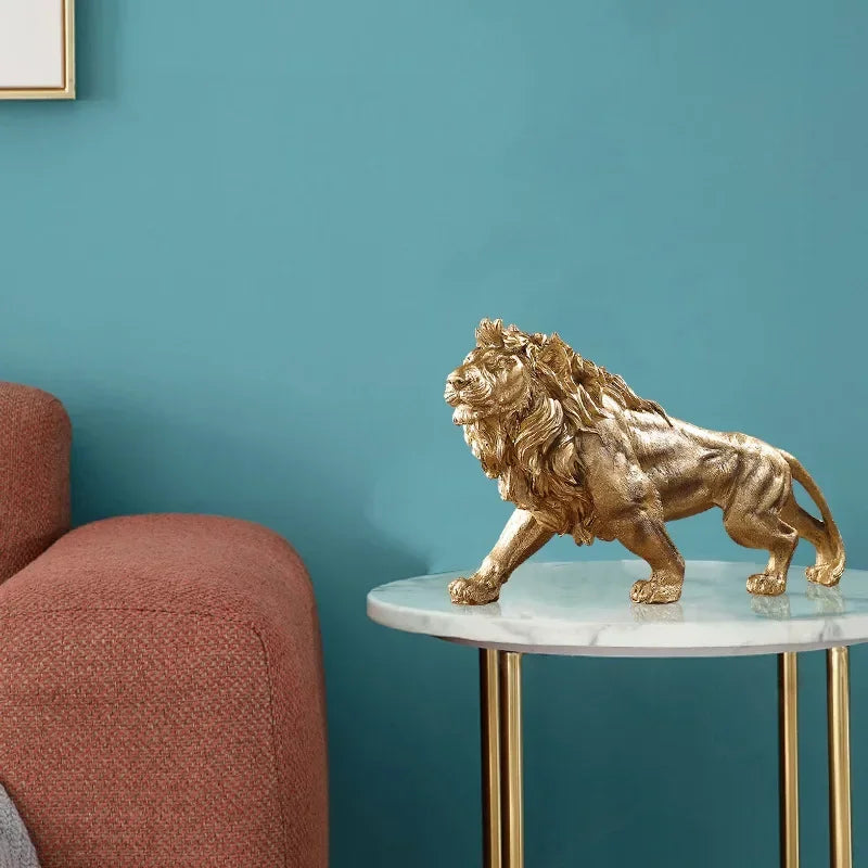 Statue de Lion en Résine Dorée – Décoration Élégante pour Maison et Bureau, Déco Statue Majestueuse et Durable 2