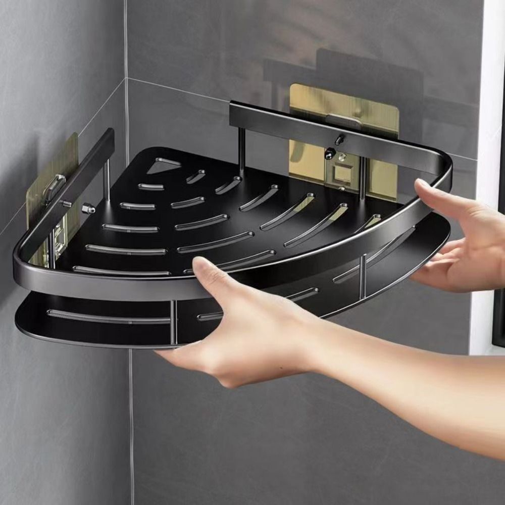Support Mural en Aluminium pour Salle de Bain – Rack de Coin Durable et Pratique, Noir Argent, Installation Facile 0