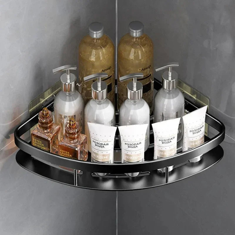 Support Mural en Aluminium pour Salle de Bain – Rack de Coin Durable et Pratique, Noir Argent, Installation Facile 3