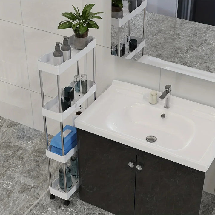 Support de Rangement à Roulettes pour Salle de Bain – Compact, Pratique, 3 Niveaux en Plastique Noir ou Blanc, Idéal pour Petits Espaces 3