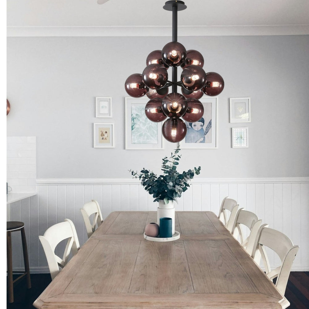 Suspension Luminaire Élégante en Métal et Verre, Lampe Suspendue Inspirée des Raisins, Hauteur Réglable, Design Unique 0