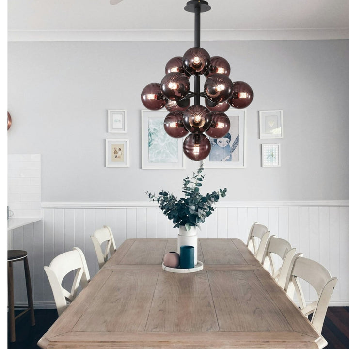 Suspension Luminaire Élégante en Métal et Verre, Lampe Suspendue Inspirée des Raisins, Hauteur Réglable, Design Unique 0