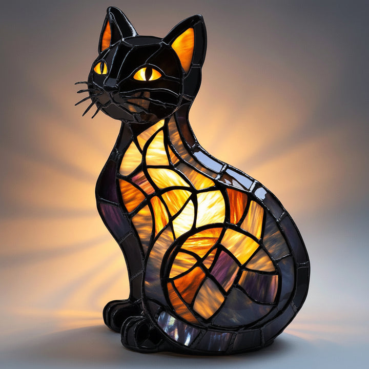 Cat Night Light Stained Glass Table Lamp