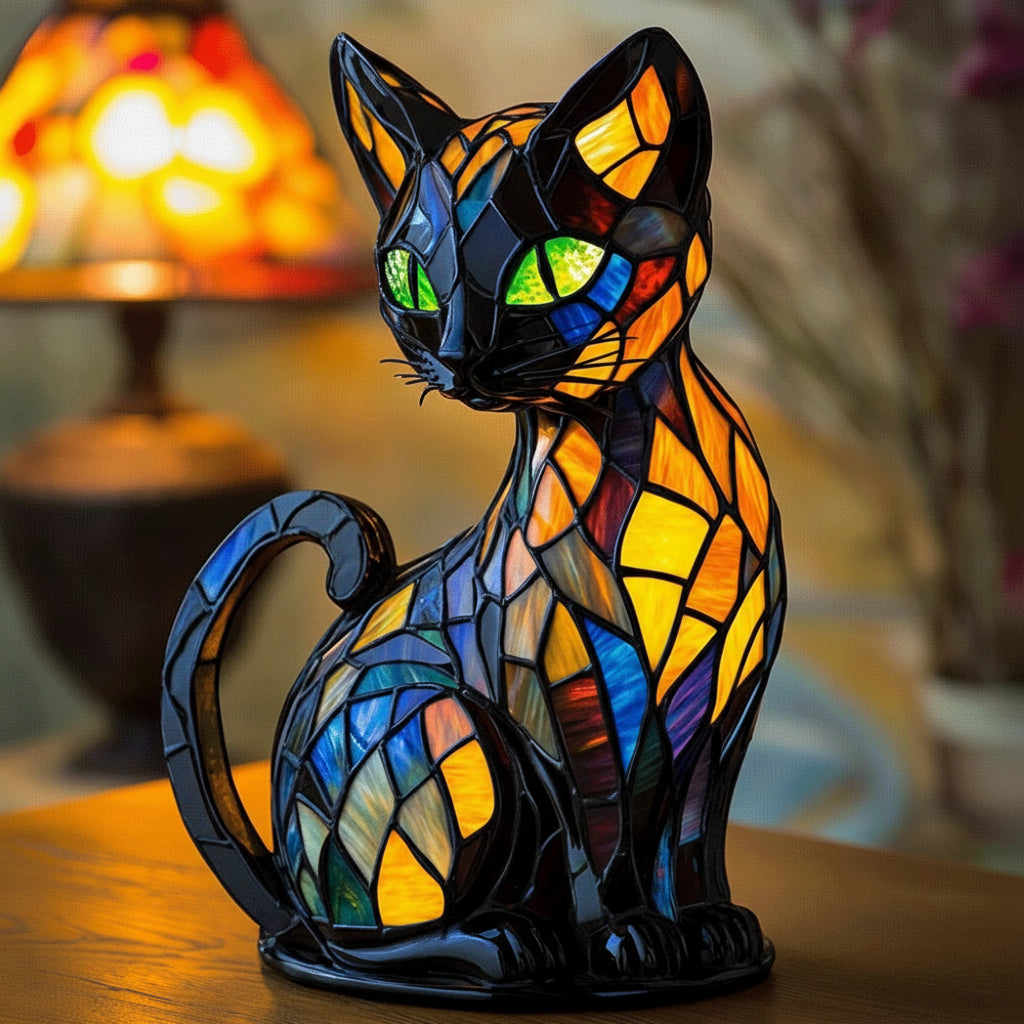 Cat Night Light Stained Glass Table Lamp