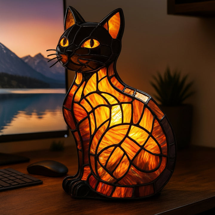 Cat Night Light Stained Glass Table Lamp