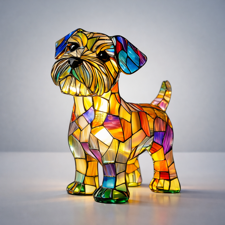 Dog Table Lamp Stained Glass LED Night Light Resin Decor
