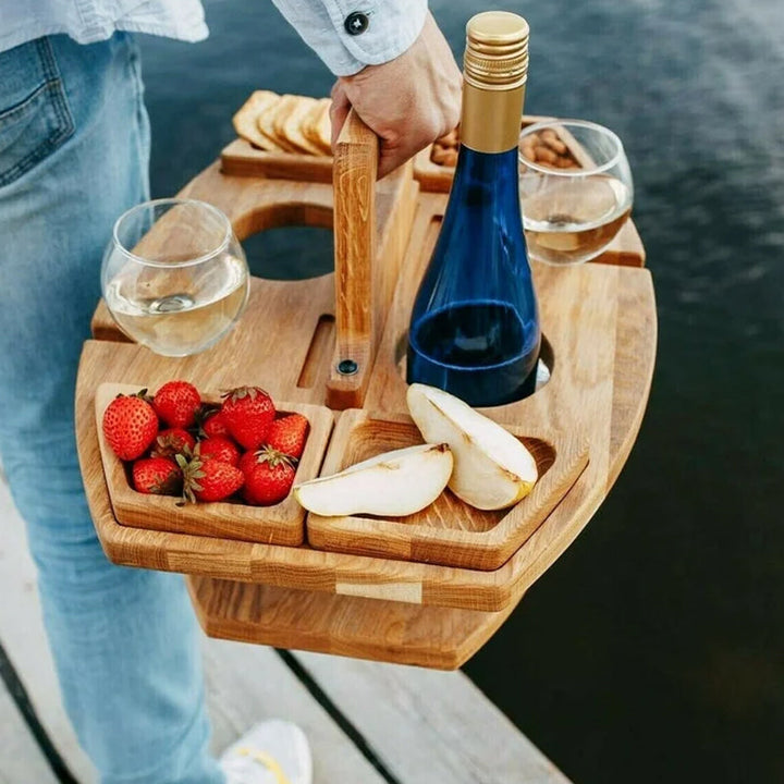 Table de Pique-Nique en Bois Portable avec Compartiments Pratiques pour Vin et Snacks – Design Élégant et Spacieux 4