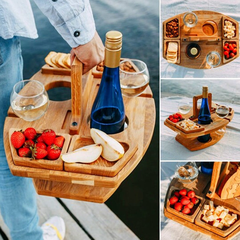 Table de Pique-Nique en Bois Portable avec Compartiments Pratiques pour Vin et Snacks – Design Élégant et Spacieux 6