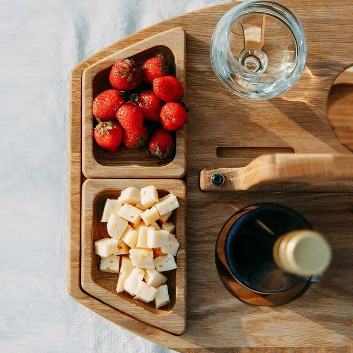 Table de Pique-Nique en Bois Portable avec Compartiments Pratiques pour Vin et Snacks – Design Élégant et Spacieux 8