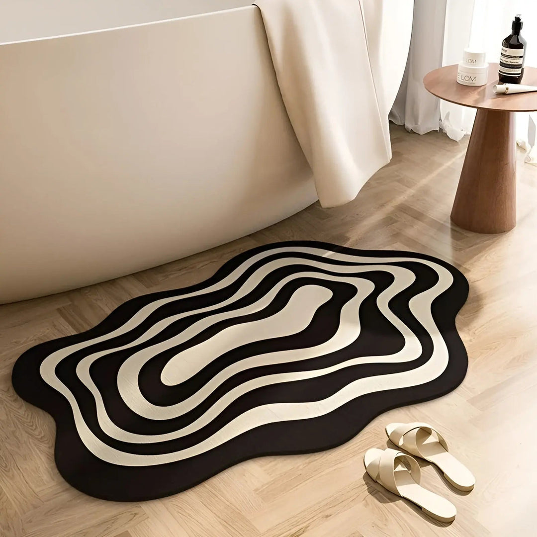 Tapis de Bain Antidérapant à Séchage Rapide – Tapis Salle de Bain Doux et Confortable, 60 x 38 cm, Noir et Blanc 0