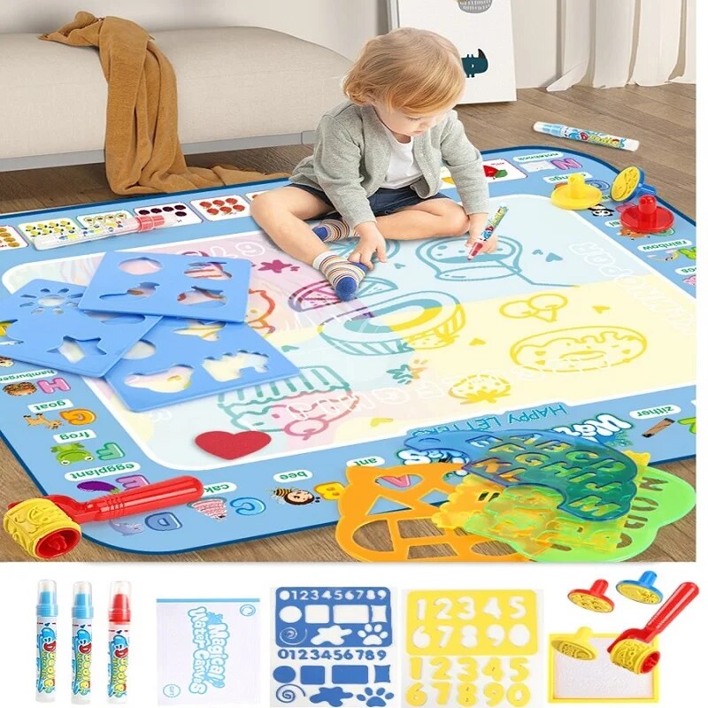 Tapis de Dessin Magique 100x80 cm - Réutilisable et Sûr pour Enfants avec Pinceaux Inclus 1