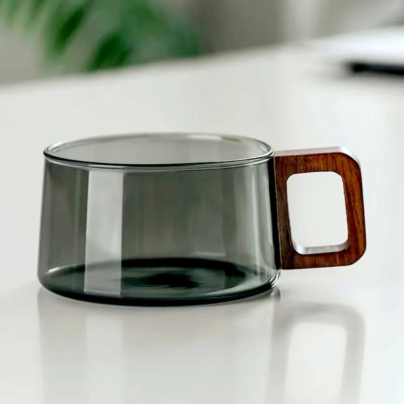 Tasses en Verre Borosilicate avec Détails en Bois – Tasse à Café en Verre Élégante 300 ml 0