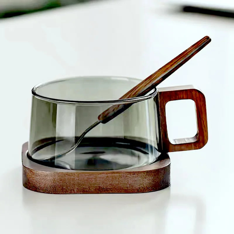 Tasses en Verre Borosilicate avec Détails en Bois – Tasse à Café en Verre Élégante 300 ml 1