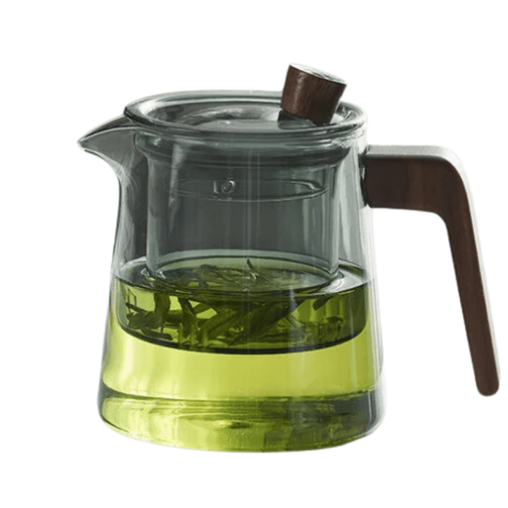Théière en Verre avec Poignée en Bois – Design Rétro et Filtre Intégré, 530 ml, Élégante et Durable 0