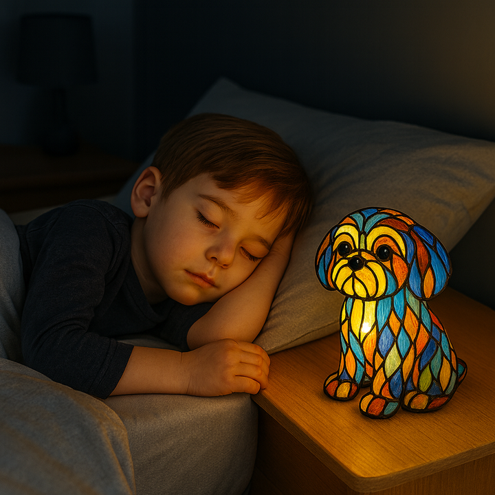 Table Lamp Stained Glass Dog Accent Lighting