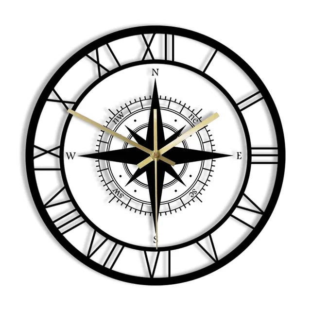 TimeVoyager - Horloge murale boussole nautique - Horloge murale silencieuse et élégante 0