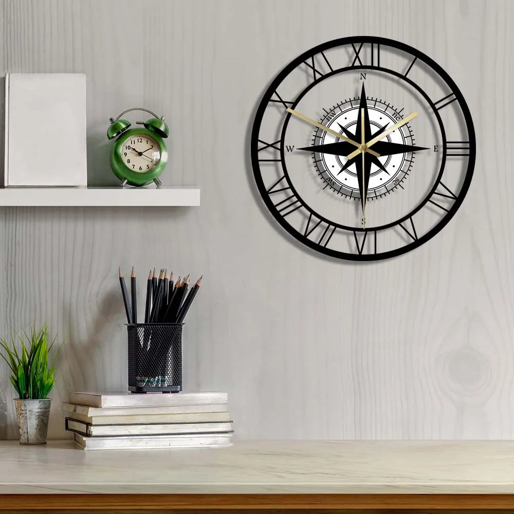 TimeVoyager - Horloge murale boussole nautique - Horloge murale silencieuse et élégante 1