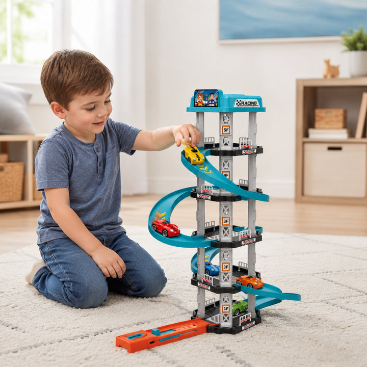Toy Car Set Slide Tower Playset Kids
