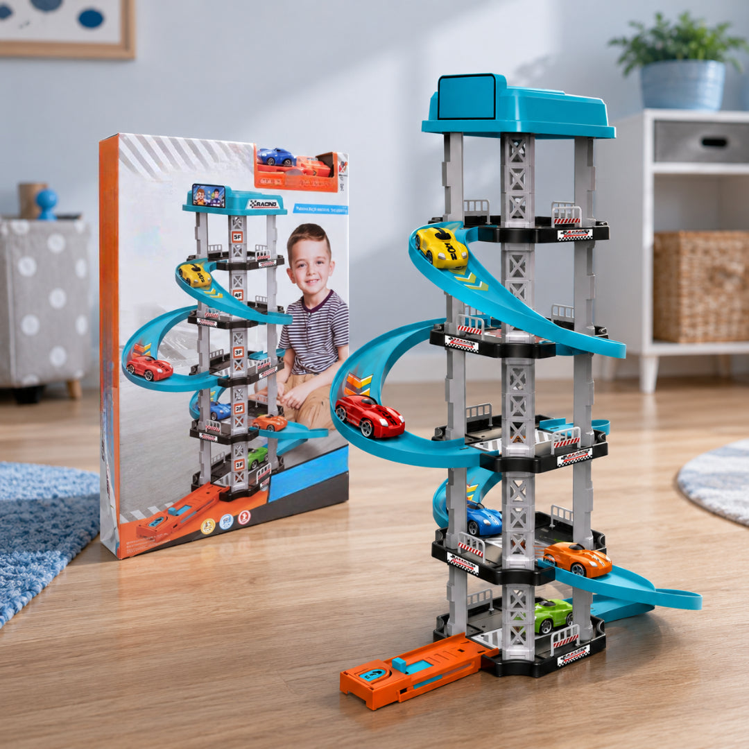 Toy Car Set Slide Tower Playset Kids