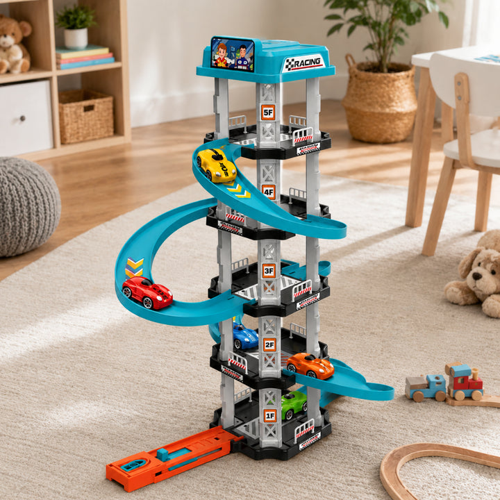 Toy Car Set Slide Tower Playset Kids