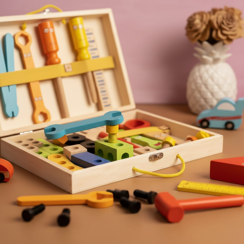 Kids Tool Set Wooden Montessori Construction Toy Toolbox