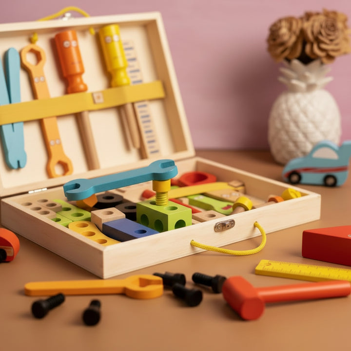 Kids Tool Set Wooden Montessori Construction Toy Toolbox