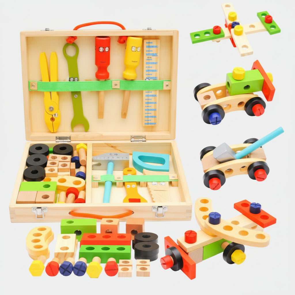 Kids Tool Set Wooden Montessori Construction Toy Toolbox