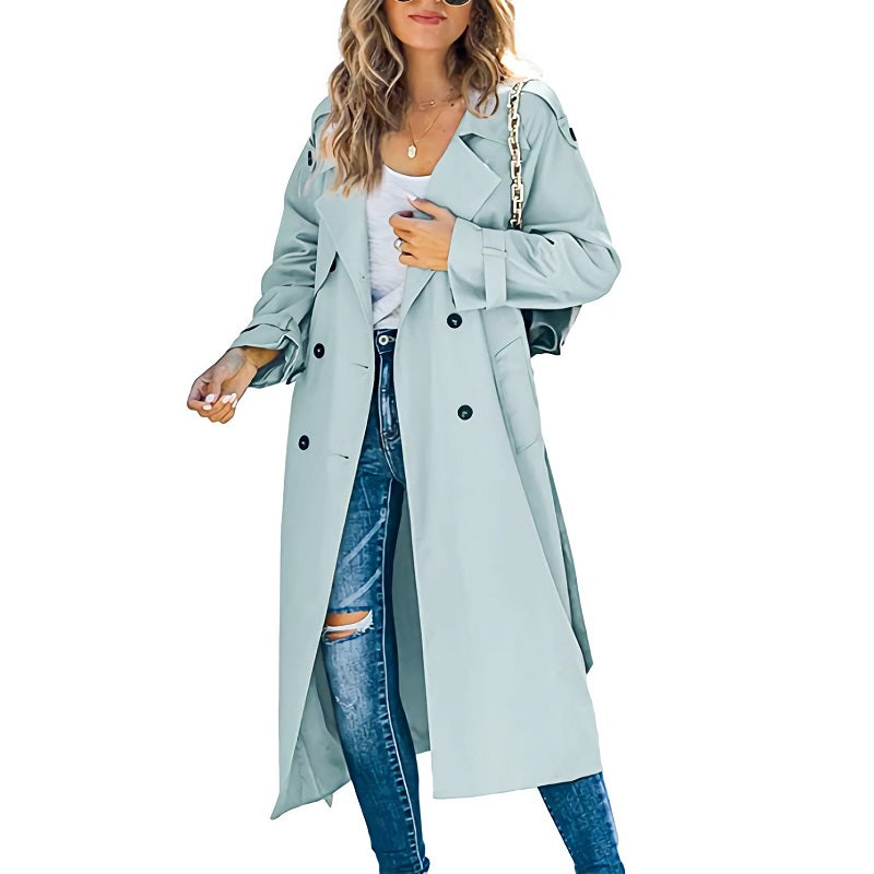 Trench Coat Femme Élégant Long à Double Boutonnage et Poignets Réglables - Confort et Style Intemporel 1