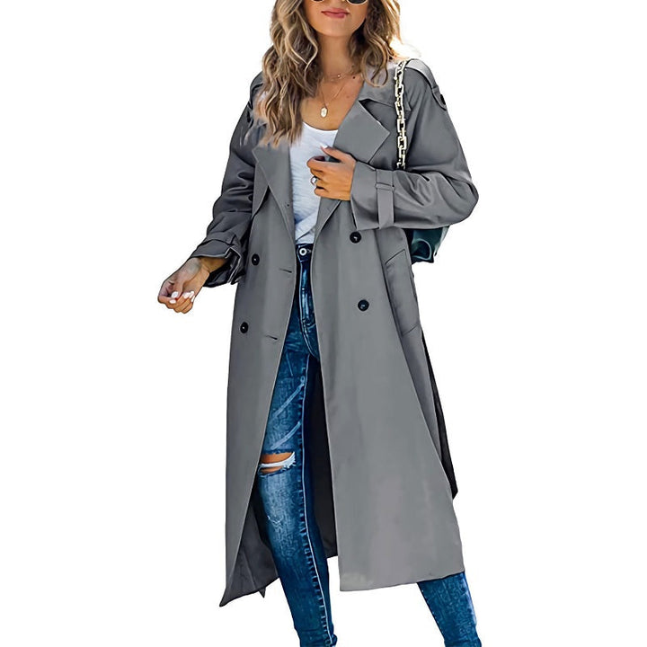 Trench Coat Femme Élégant Long à Double Boutonnage et Poignets Réglables - Confort et Style Intemporel 2