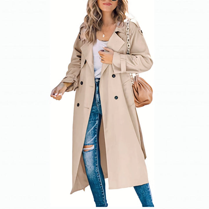 Trench Coat Femme Élégant Long à Double Boutonnage et Poignets Réglables - Confort et Style Intemporel 3