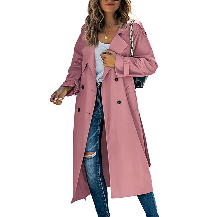Trench Coat Femme Élégant Long à Double Boutonnage et Poignets Réglables - Confort et Style Intemporel 4