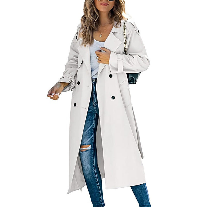 Trench Coat Femme Élégant Long à Double Boutonnage et Poignets Réglables - Confort et Style Intemporel 5